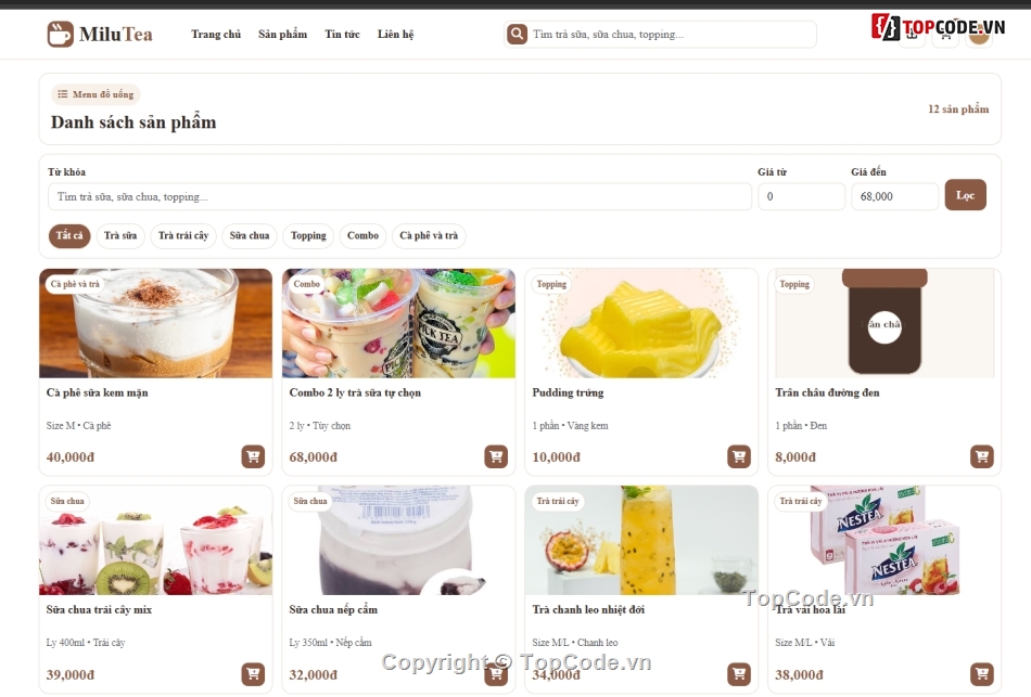 bán website,web bán sữa,web bán trà sữa
